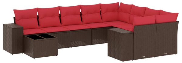 10 db barna polyrattan kerti kanapégarnitúra párnákkal