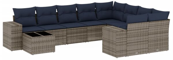 10 db szürke polyrattan kerti kanapégarnitúra párnákkal