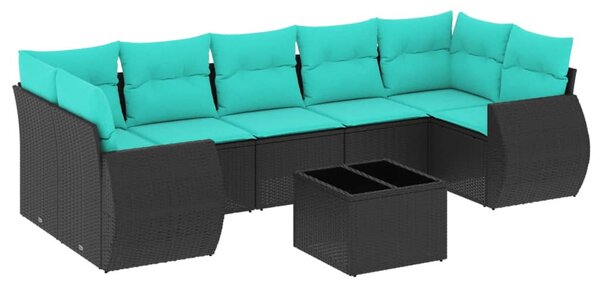 8 db fekete polyrattan kerti kanapégarnitúra párnákkal