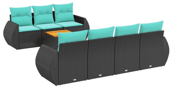 8 db fekete polyrattan kerti kanapégarnitúra párnákkal