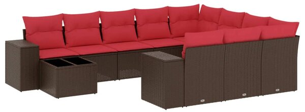 11 db barna polyrattan kerti kanapégarnitúra párnákkal