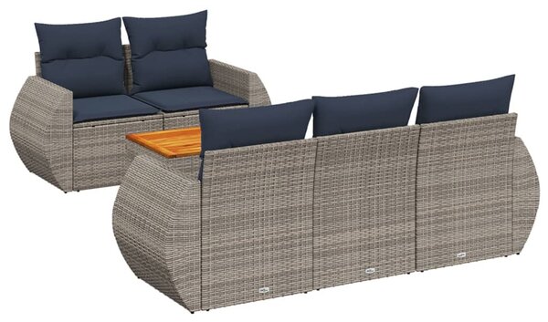 6 db szürke polyrattan kerti kanapégarnitúra párnákkal