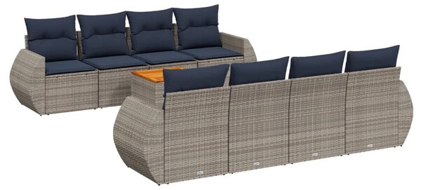 9 db szürke polyrattan kerti kanapégarnitúra párnákkal