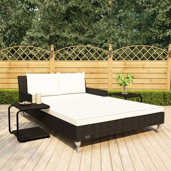 VidaXL Kert Napozóágy - 2 Személyes - Fekete Polyrattan