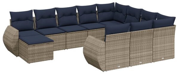 11 db szürke polyrattan kerti kanapégarnitúra párnákkal