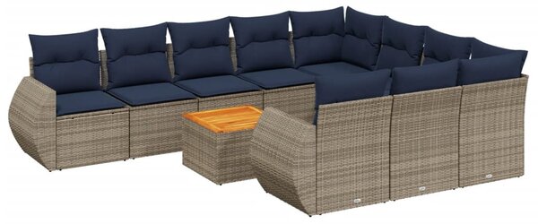 11 db szürke polyrattan kerti kanapégarnitúra párnákkal
