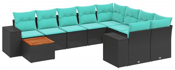 10 db fekete polyrattan kerti kanapégarnitúra párnákkal