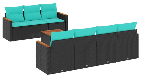 8 db fekete polyrattan kerti kanapégarnitúra párnákkal