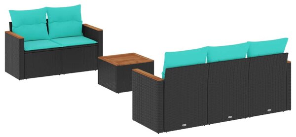 6 db fekete polyrattan kerti kanapégarnitúra párnákkal