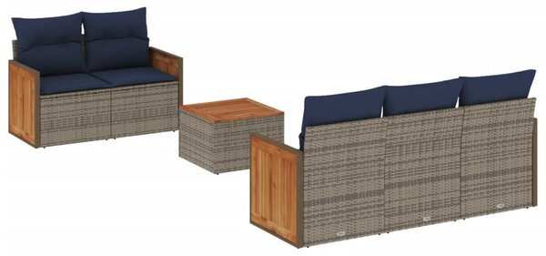 6 db szürke polyrattan kerti kanapégarnitúra párnákkal