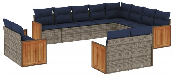 12 db szürke polyrattan kerti kanapégarnitúra párnákkal
