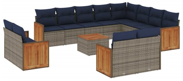 13 db szürke polyrattan kerti kanapégarnitúra párnákkal