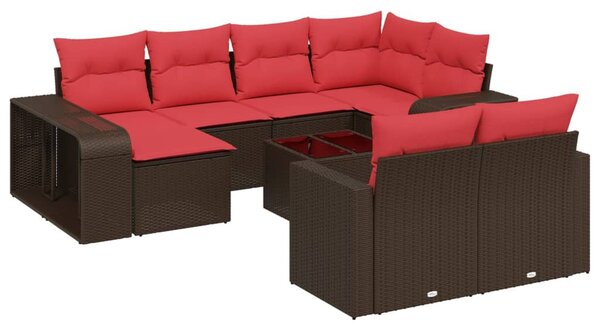 11 db barna polyrattan kerti kanapégarnitúra párnákkal