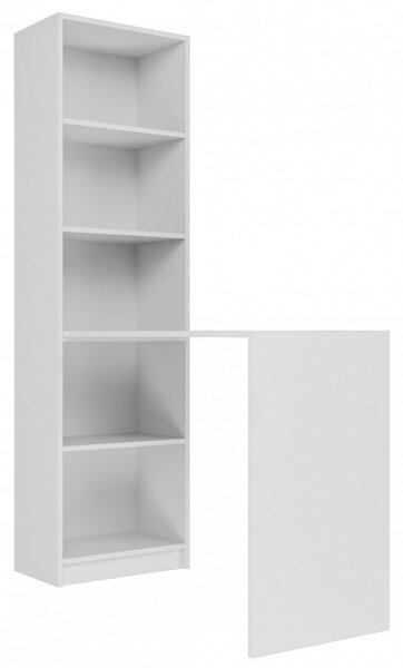 Aldabra R50 könyvespolc és íróasztal kombinációja, 50x181x125 cm, fehér