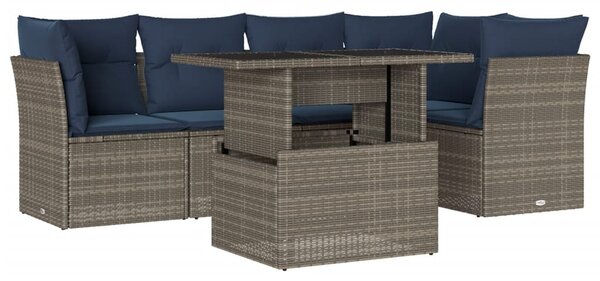 6 db szürke polyrattan kerti kanapégarnitúra párnákkal