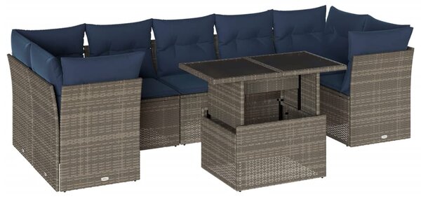8 db szürke polyrattan kerti kanapégarnitúra párnákkal
