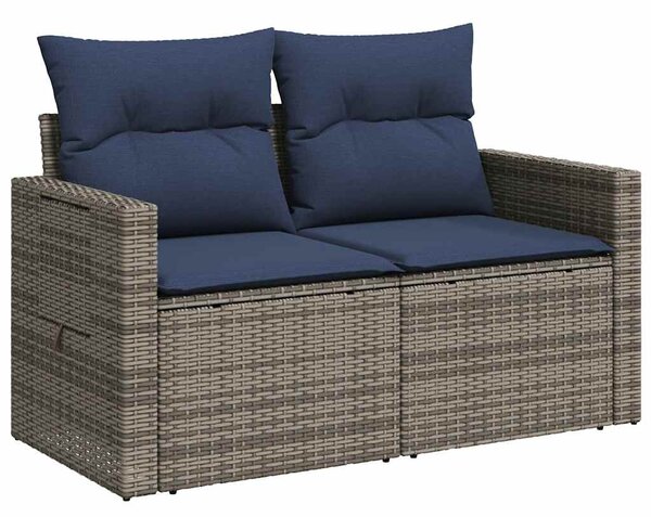 7 db szürke polyrattan kerti kanapégarnitúra párnákkal