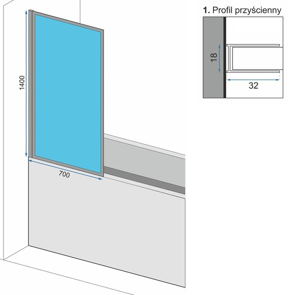 Fürdőkádparaván Rea Lagos Fix 70 cm Chrome