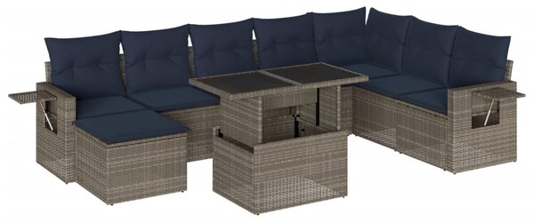 9 db szürke polyrattan kerti kanapégarnitúra párnákkal