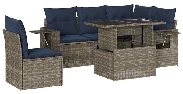 6 db szürke polyrattan kerti kanapégarnitúra párnákkal