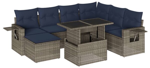 8 db szürke polyrattan kerti kanapégarnitúra párnákkal