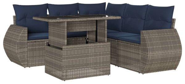 6 db szürke polyrattan kerti kanapégarnitúra párnákkal