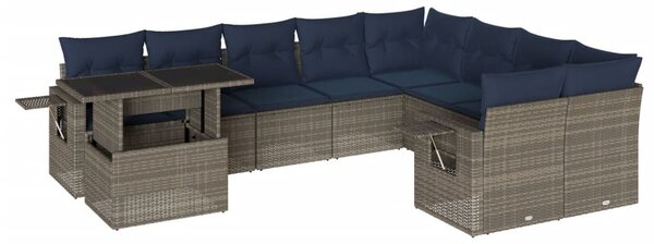 10 db szürke polyrattan kerti kanapégarnitúra párnákkal