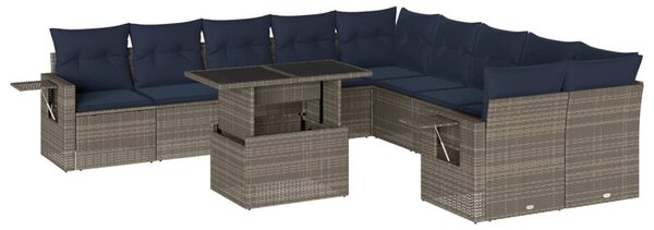 11 db szürke polyrattan kerti kanapégarnitúra párnákkal