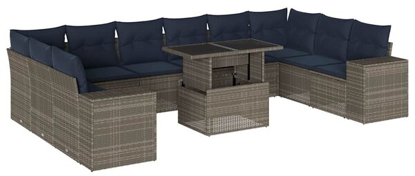 11 db szürke polyrattan kerti kanapégarnitúra párnákkal