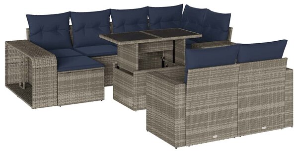 11 db szürke polyrattan kerti kanapégarnitúra párnákkal