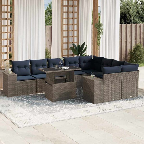 10 db szürke polyrattan kerti kanapégarnitúra párnákkal