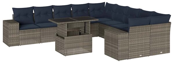 11 db szürke polyrattan kerti kanapégarnitúra párnákkal