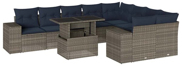 10 db szürke polyrattan kerti kanapégarnitúra párnákkal