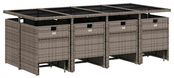 13 db szürke polyrattan kerti étkezőgarnitúra párnákkal