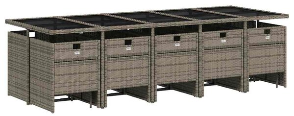 15 db szürke polyrattan kerti étkezőgarnitúra párnákkal