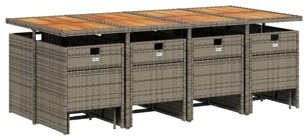 13 db szürke polyrattan kerti étkezőgarnitúra párnákkal