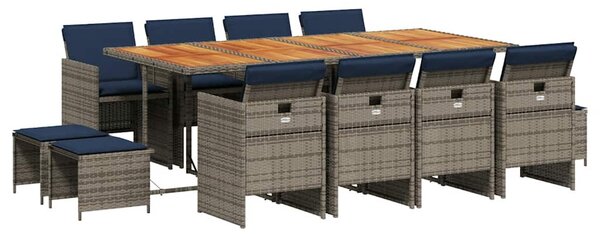 13 db szürke polyrattan kerti étkezőgarnitúra párnákkal