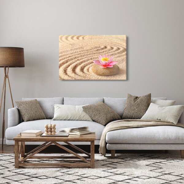 Egy kő, virággal a homokban képe (90x60 cm)