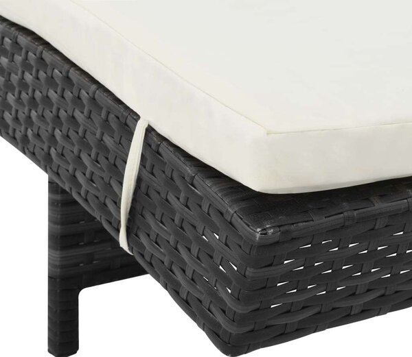VidaXL Napozóágy - 2 db - Fekete Polyrattan - Párnával