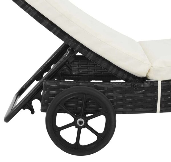 VidaXL Napozóágy - 2 db - Fekete Polyrattan - Párnával