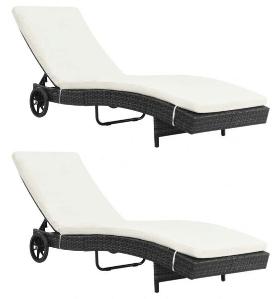 VidaXL Napozóágy - 2 db - Fekete Polyrattan - Párnával
