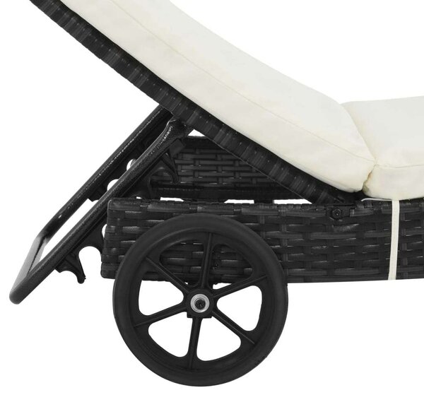 VidaXL Napozóágy - 2 db - Fekete Polyrattan - Párnával