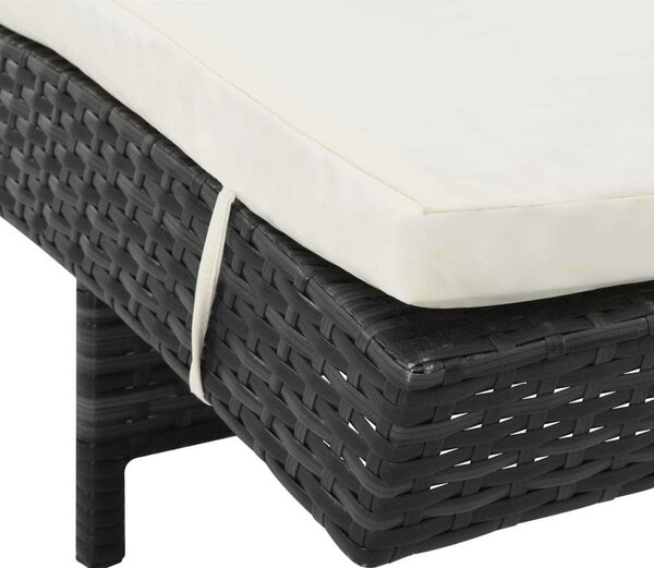 VidaXL Napozóágy - 2 db - Fekete Polyrattan - Párnával