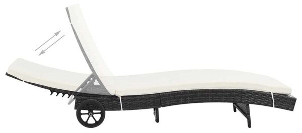VidaXL Napozóágy - 2 db - Fekete Polyrattan - Párnával