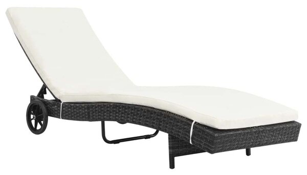 VidaXL Napozóágy - 2 db - Fekete Polyrattan - Párnával