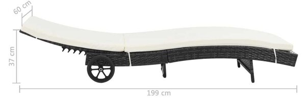 VidaXL Napozóágy - 2 db - Fekete Polyrattan - Párnával
