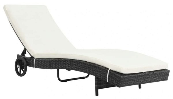 Napozóágy - Fekete Polyrattan - Állítható - 199cm