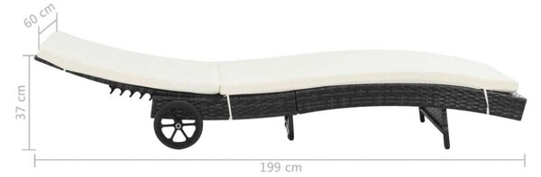 Napozóágy - Fekete Polyrattan - Állítható - 199cm