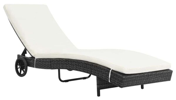 Napozóágy - Fekete Polyrattan - Állítható - 199cm