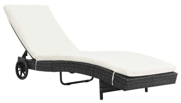 Napozóágy - Fekete Polyrattan - Állítható - 199cm